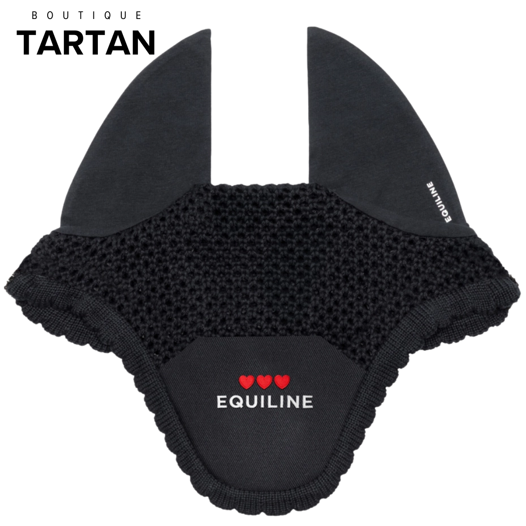 CUPIDO - Black knitted ear net with embroidered hearts